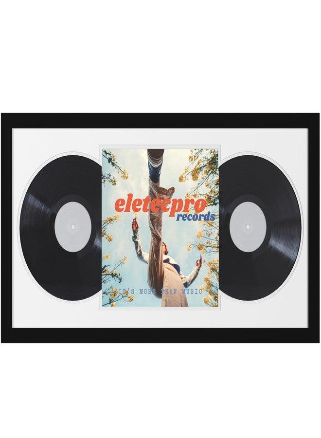 eletecpro 16x32 Record Frame Display 12-inch Double LP, Black Vinyl Frames with 2 Double Sided Mats (Black-White) Holds Jacket and 2 Records, Big Album Frame Wall Decor for Music Fans - Image 1